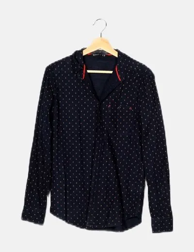 Bershka Camisa azul marino estampado geométrico