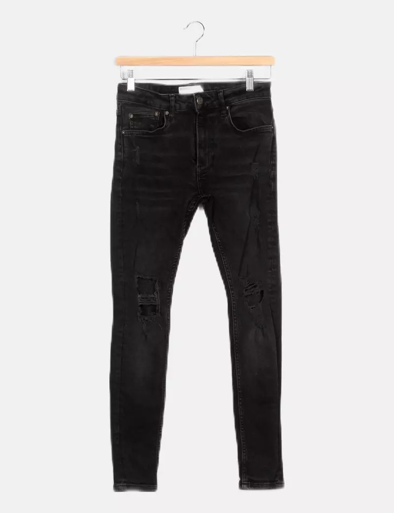 Bershka Pantalón denim negro skinny