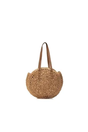 BOLSO RAFIA MUJER REDONDO BEIGE