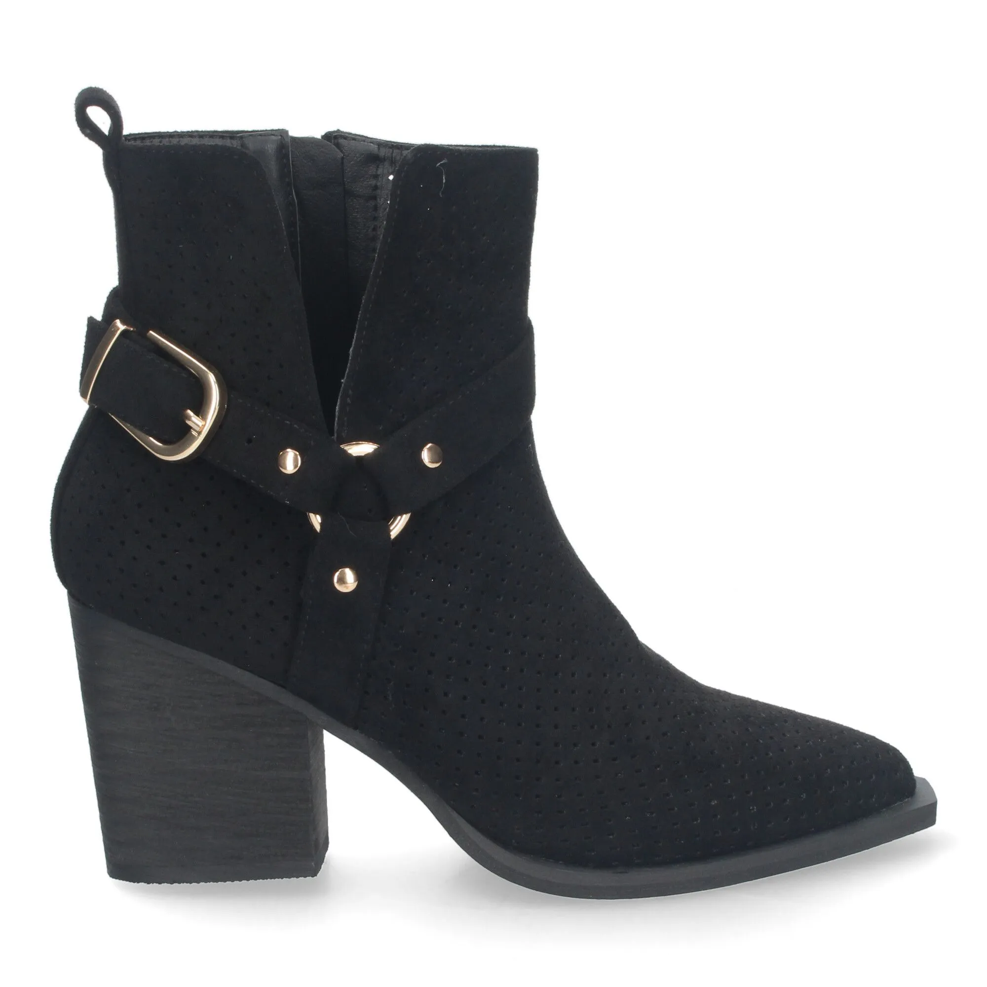 Botines calados de tacón campero cómodo mujer negro A-3017