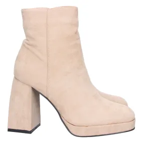 Botines de tacón ancho cómodo para mujer color beige