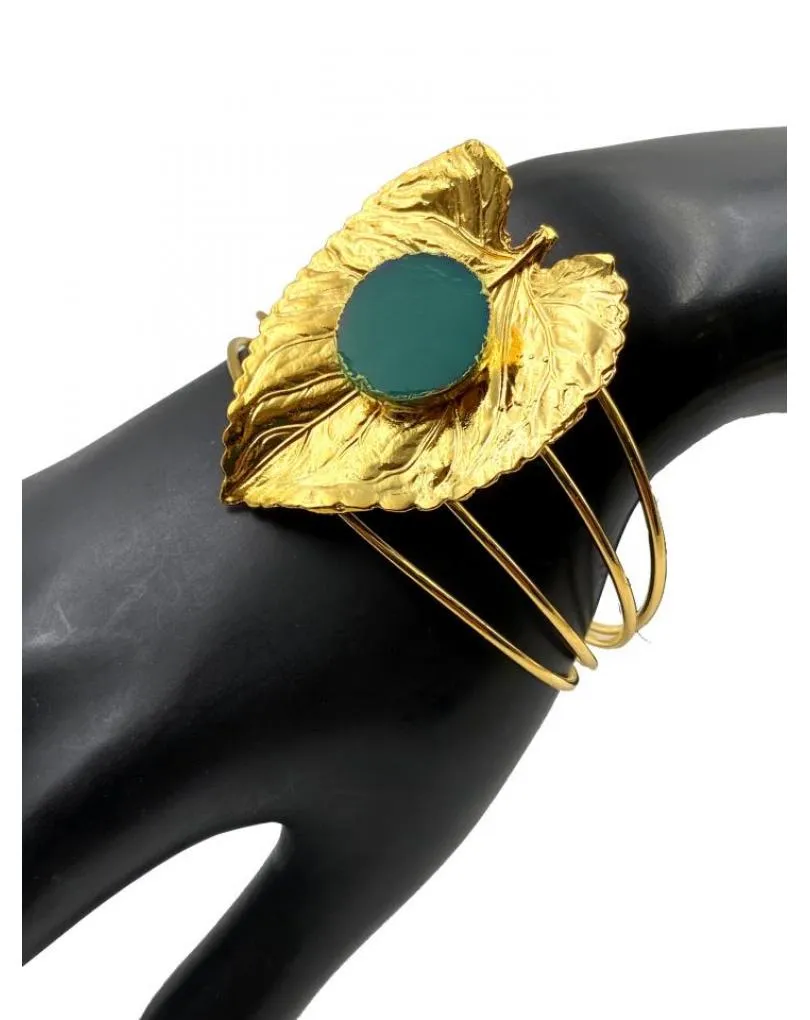 BRAZALETES DE HOJA DORADA PARA BODAS Y PIEDRAS AZUL MAR