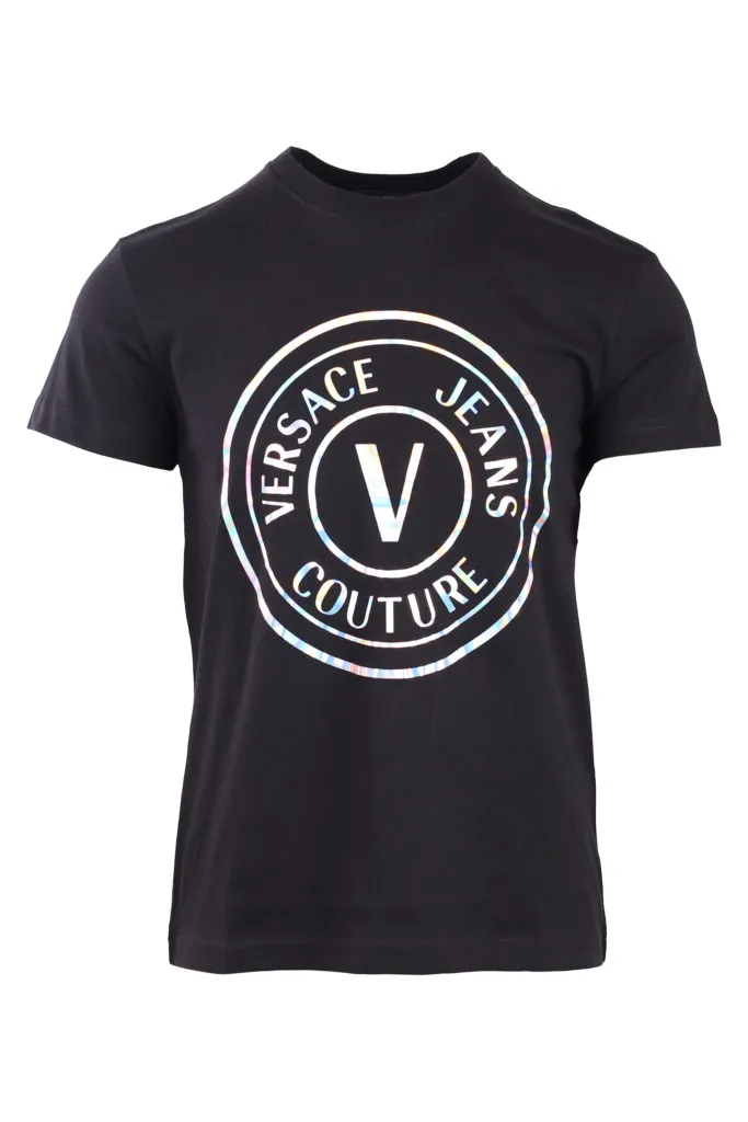 Camiseta negra con logo redondo tornasol