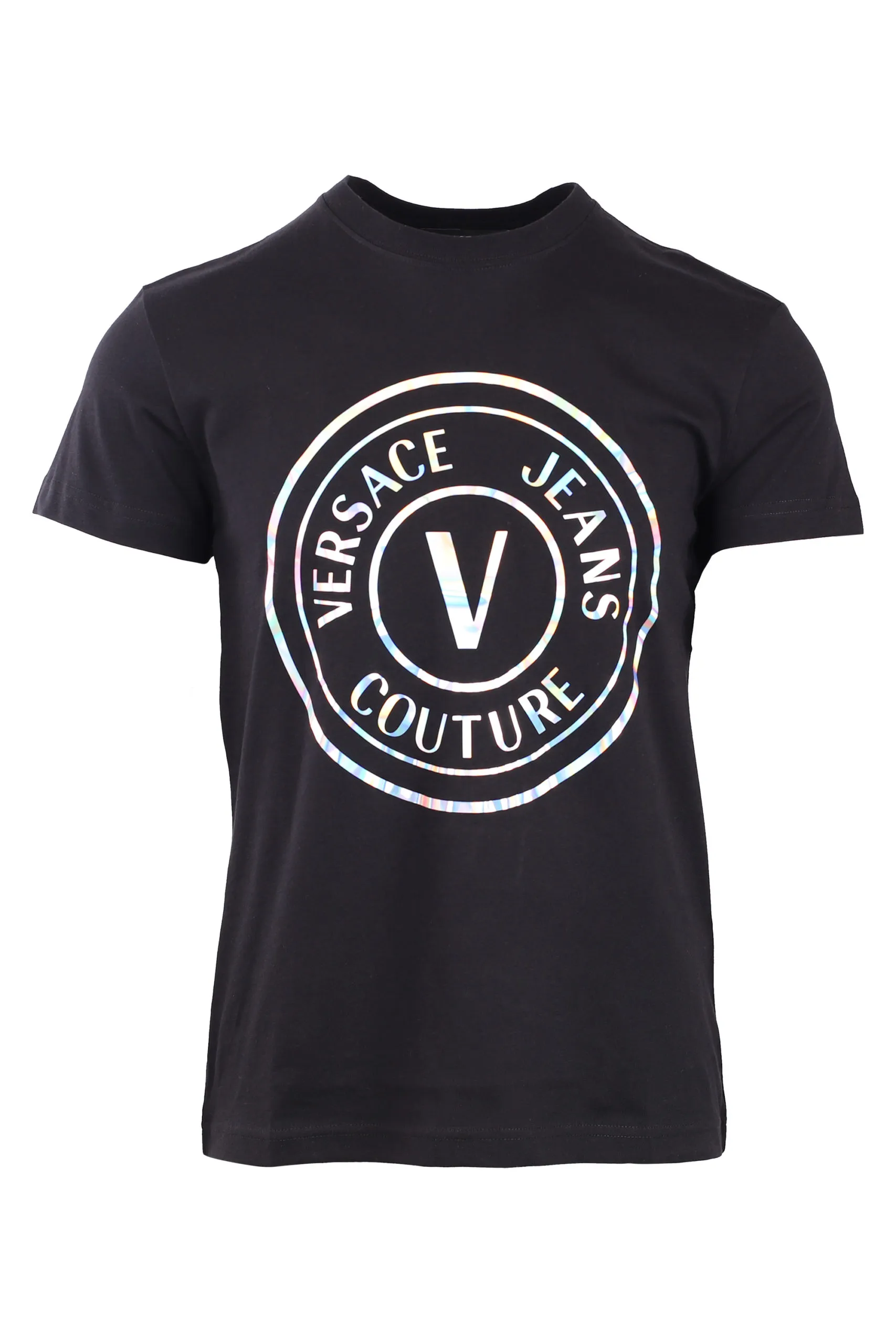 Camiseta negra con logo redondo tornasol