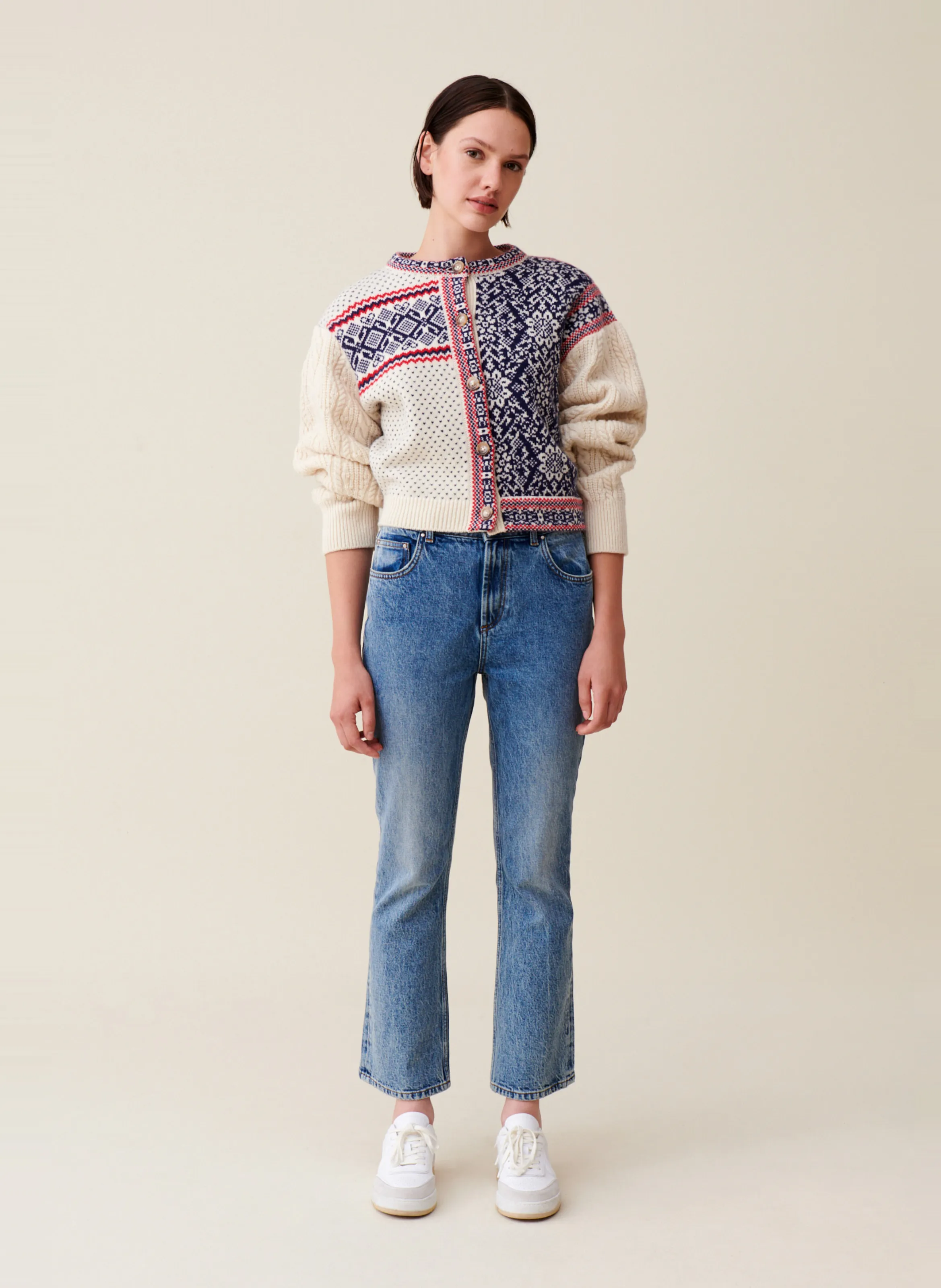 CLAUDIE PIERLOT Cárdigan de punto trenzado de lana en multicolor