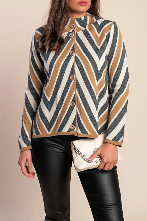 Cárdigan de punto con botones, beige/gris/blanco