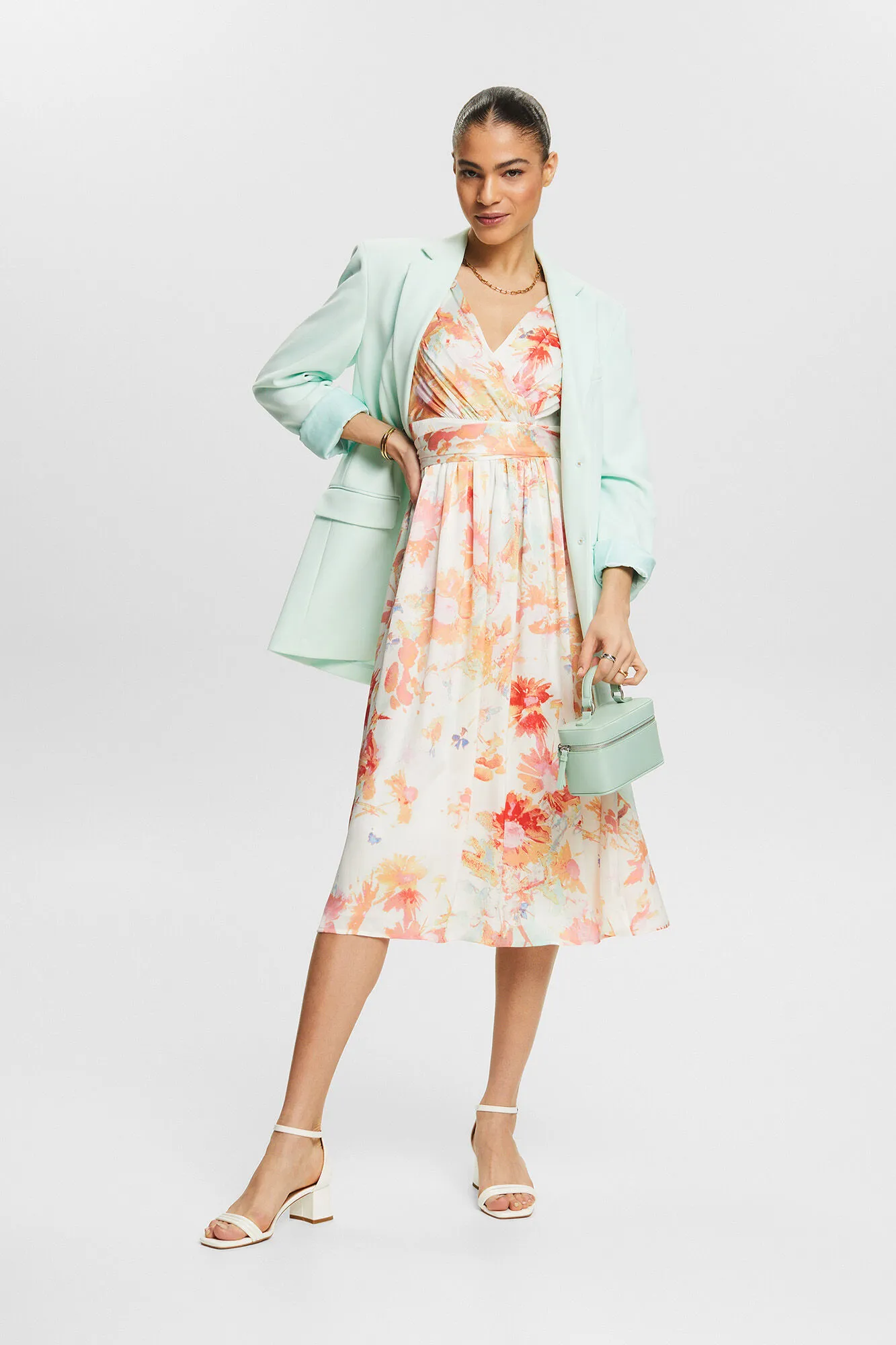 Esprit Vestido largo estampado floral plisado