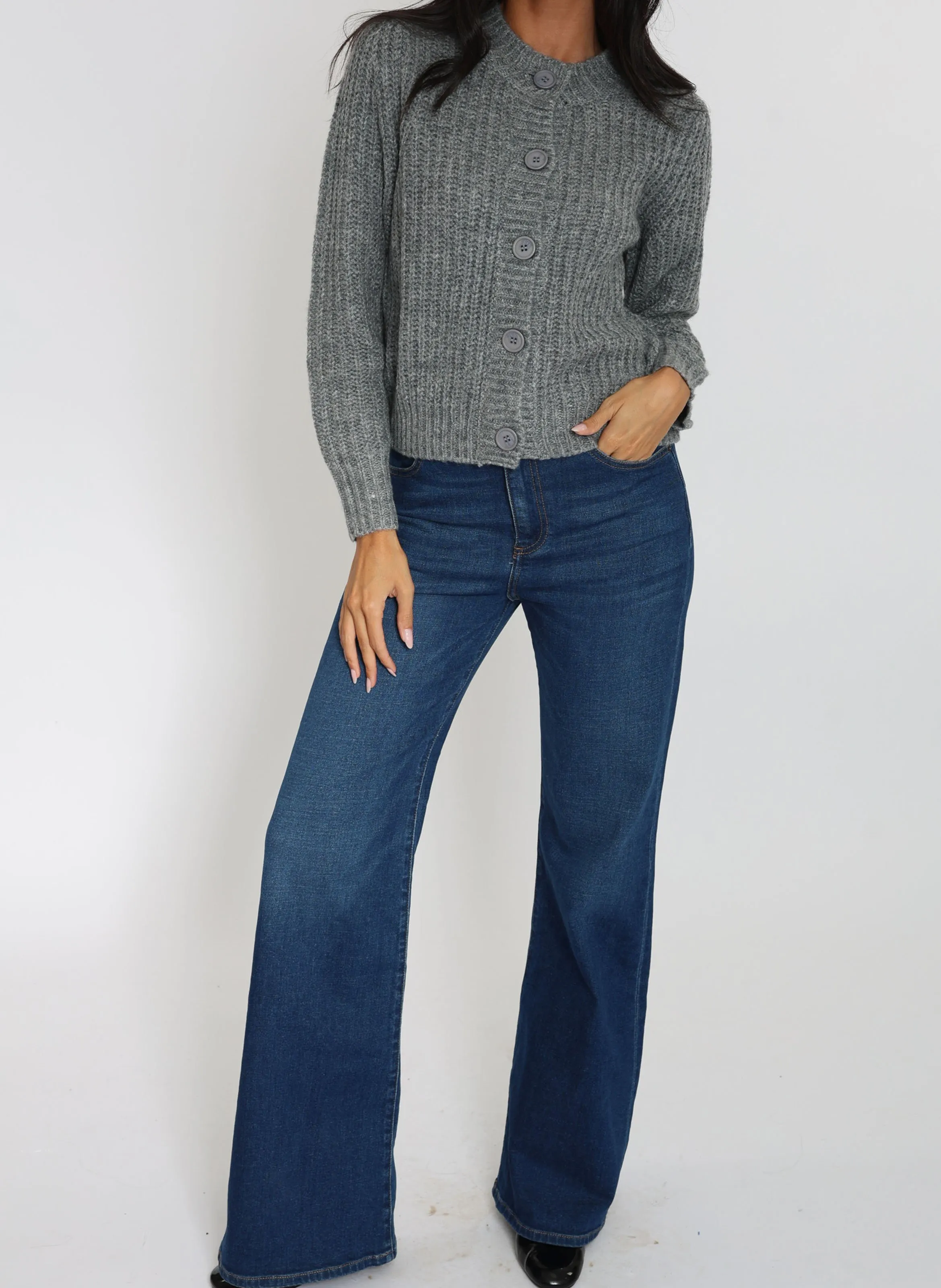 KOOKAI LANA - Cárdigan con cuello chal en gris