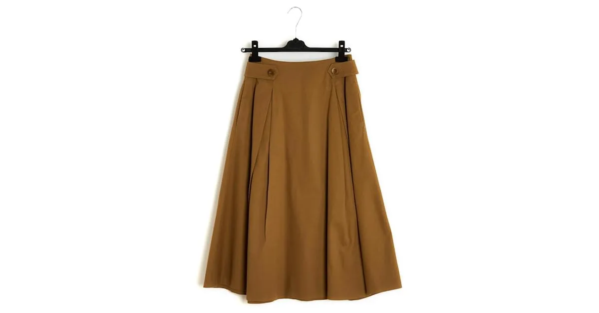 Max Mara Falda FR38 de algodón Havanna Maxi Falda UK10 US8 Caramelo 
