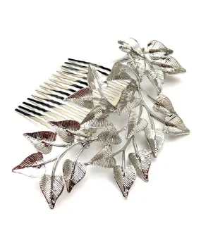 PEINETAS PLATEADAS PARA BODAS CON DECORACION DE FINAS HOJITAS
