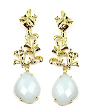 PENDIENTES LARGOS BLANCOS DE PIEDRA PARA BODAS Y EVENTOS