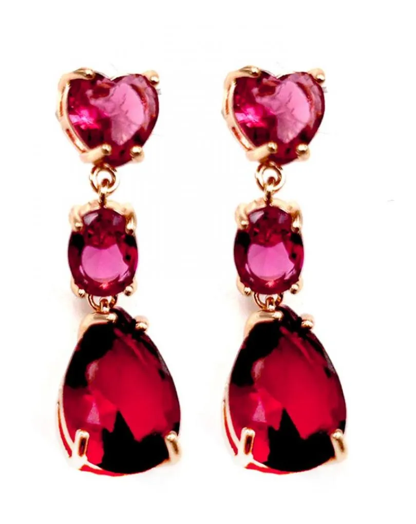 PENDIENTES LARGOS ROSA RUBI  MUY ELEGANTES PARA BODAS Y EVENTOS