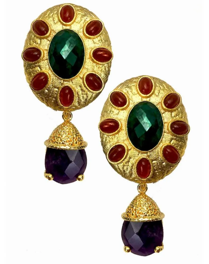 PENDIENTES MUJER DE PIEDRAS GRANATE Y VERDE PARA BODAS