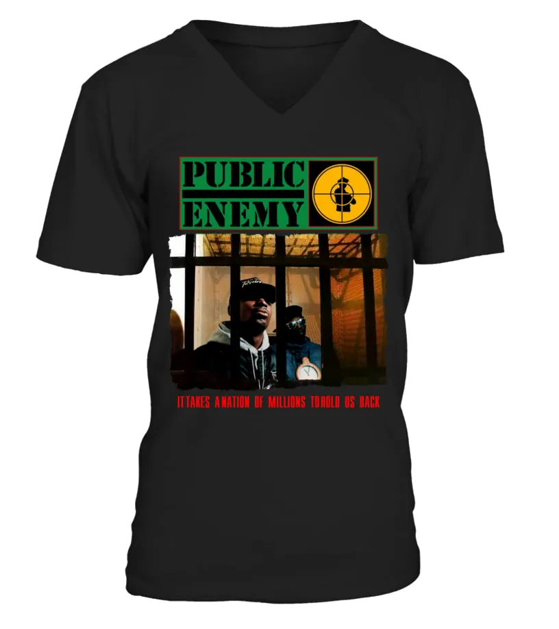 RHH-BK-36. Public Enemy - It Takes A Nation Of Millions To Hold Us Back Camiseta cuello en V Unisex
