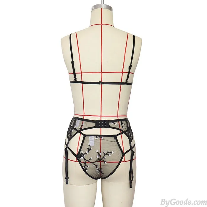 Sexy Hot Black Mesh Garter Embroidered Seductive Spicy Women's Intimate Lingerie
