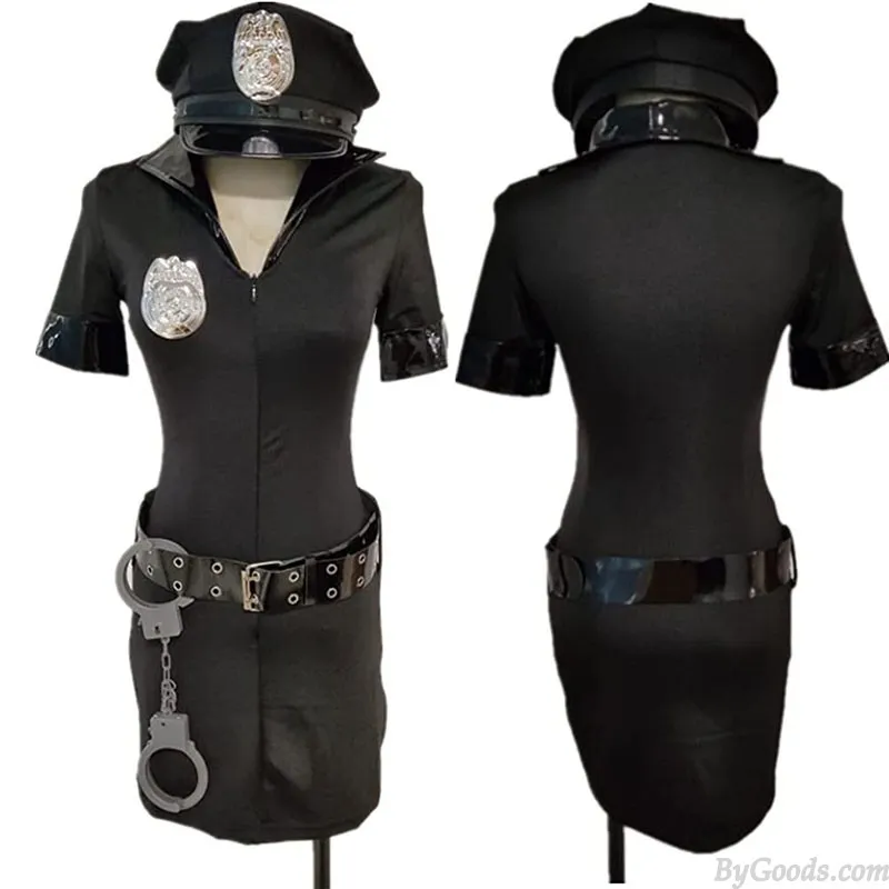 Sexy Police Costume Adult Halloween Cop Cosplay Uniform Dress Lingerie Women's Belt Handcuffs Hat Lingerie