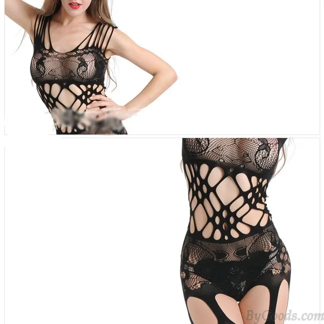 Sexy Women's Mesh See Through Hollowed-out Cross Straps One-piece Pantyhose Lingerie Bodystocking