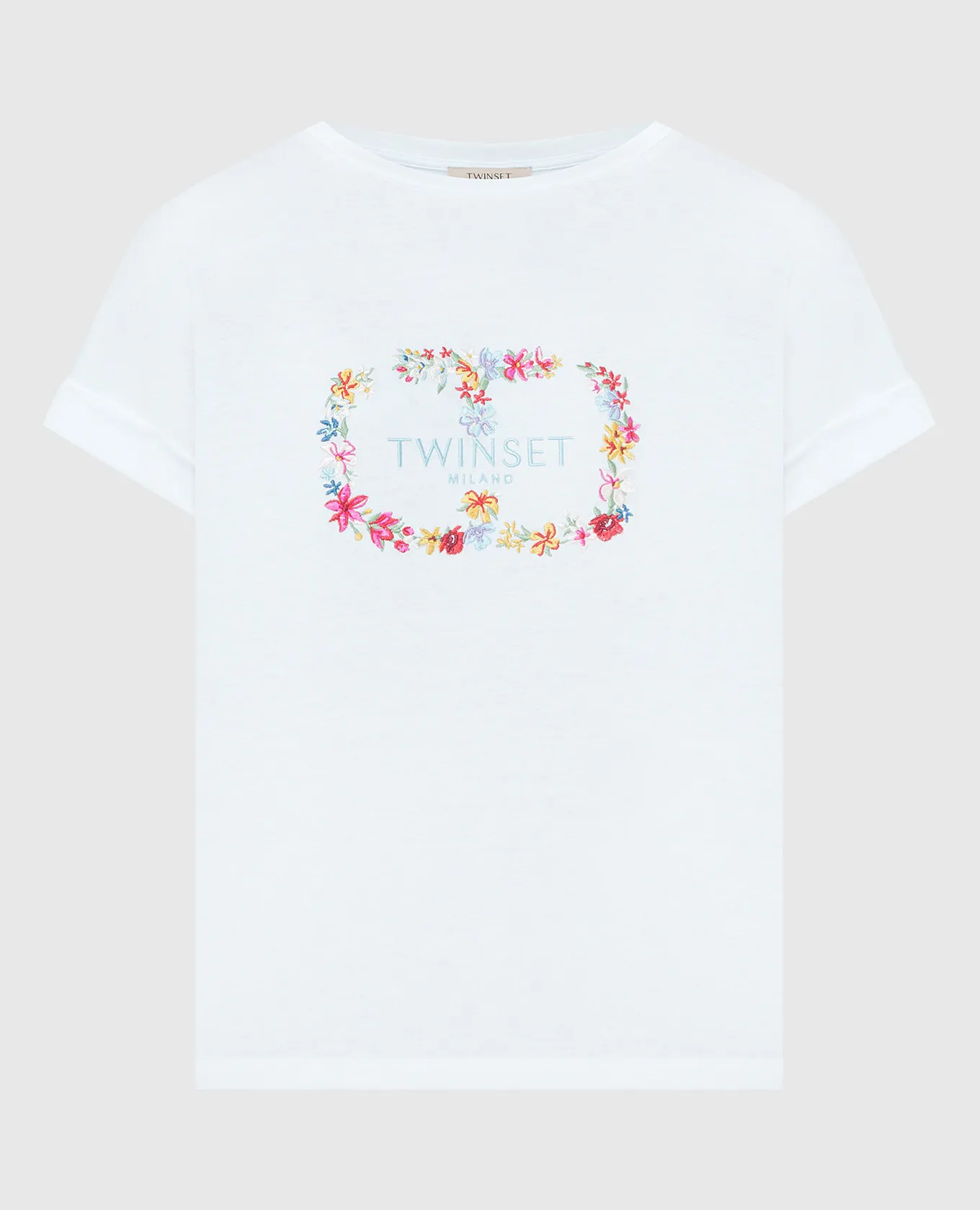 Twinset White t-shirt with floral logo embroidery
