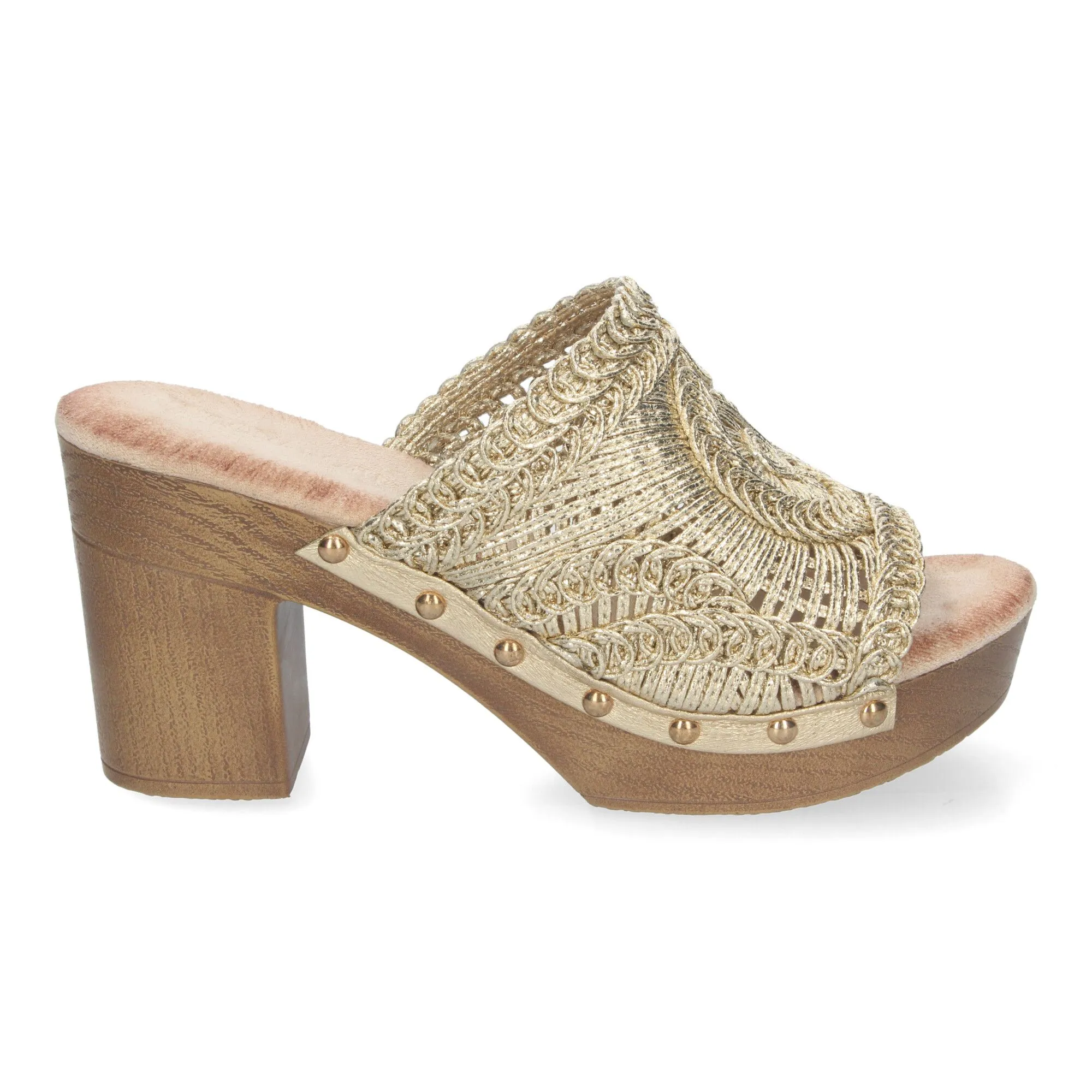 Zuecos dorados de tacón cómodo para mujer DB-3178