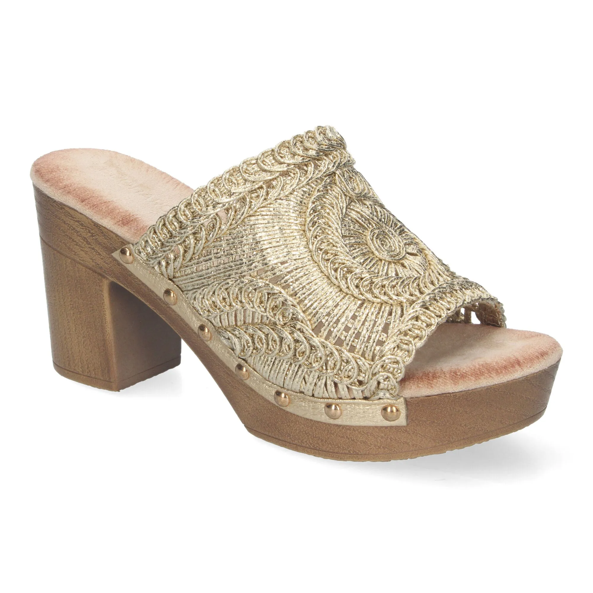 Zuecos dorados de tacón cómodo para mujer DB-3178